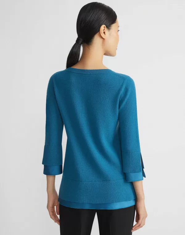 Women Lafayette 148 New York Wool-Cashmere Silk Trimmed Sweater