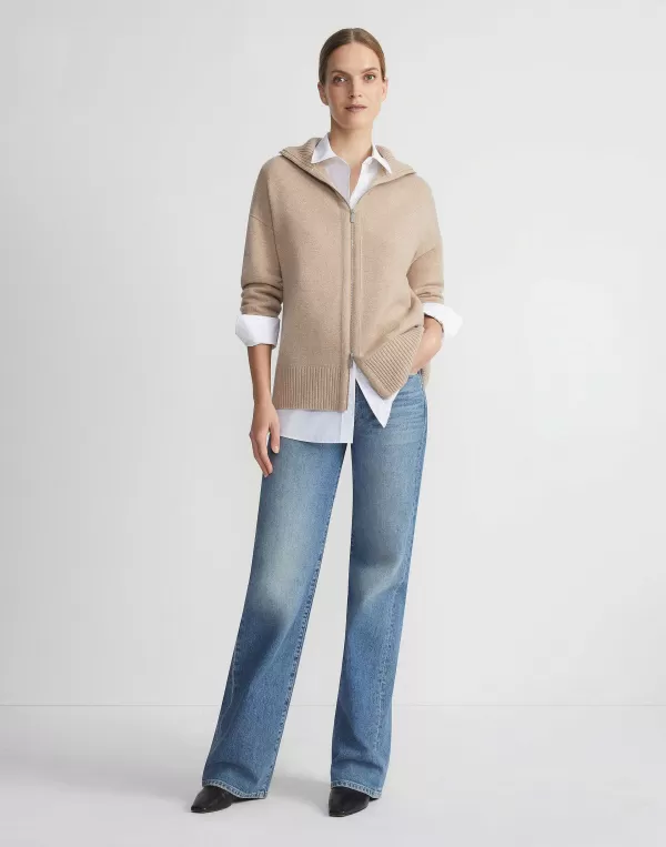 Women Lafayette 148 New York Wool-Cashmere Zip Front Cardigan