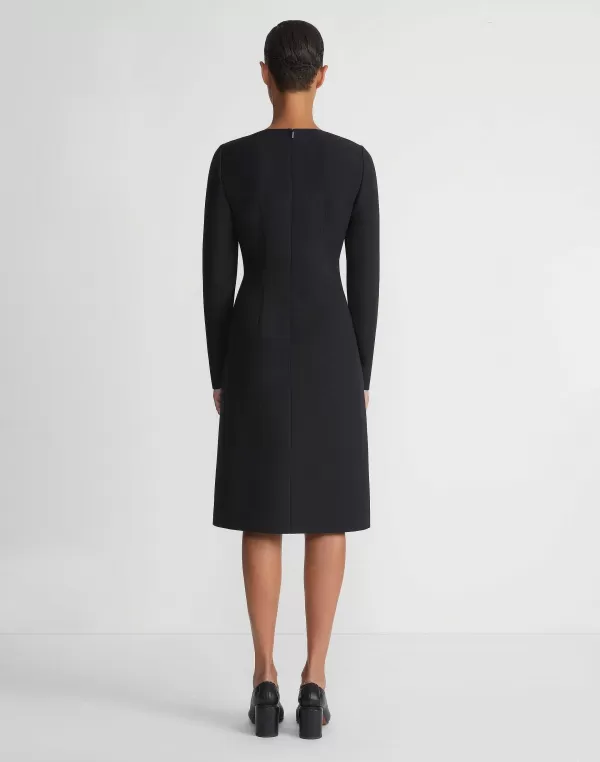 Women Lafayette 148 New York Wool-Silk Crepe Long Sleeve Sheath Dress