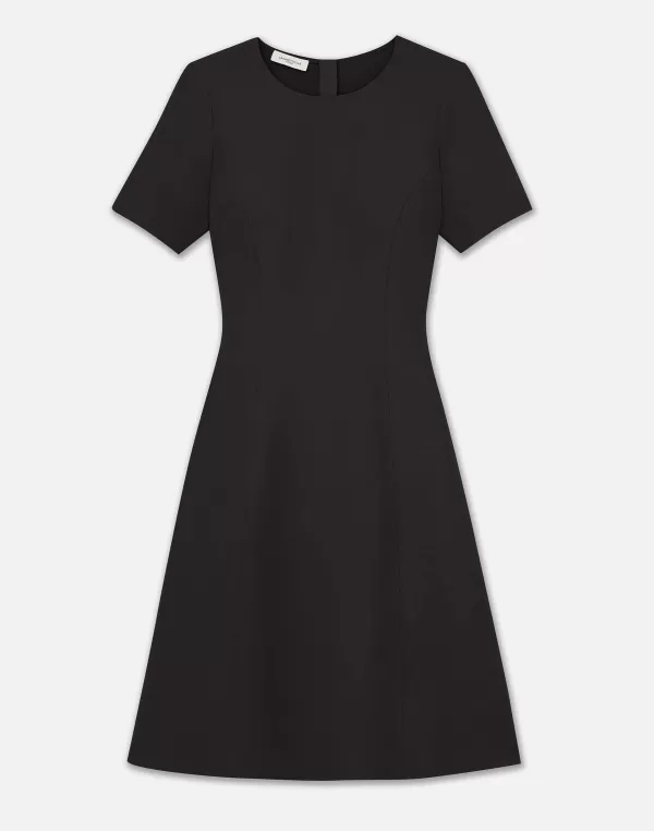 Women Lafayette 148 New York Wool-Silk Crepe Short Sleeve Dress