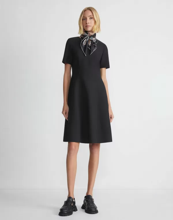 Women Lafayette 148 New York Wool-Silk Crepe Short Sleeve Dress