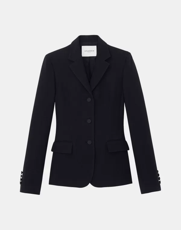 Women Lafayette 148 New York Wool-Silk Crepe Three-Button Academy Blazer