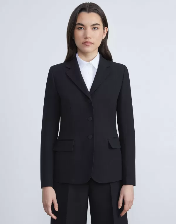 Women Lafayette 148 New York Wool-Silk Crepe Three-Button Academy Blazer